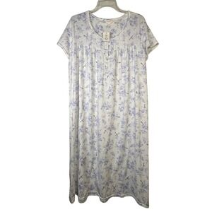 Laura Ashley M‎ Blue Floral Nightgown Lace Trim Oh So Soft Sleepwear NWOT
